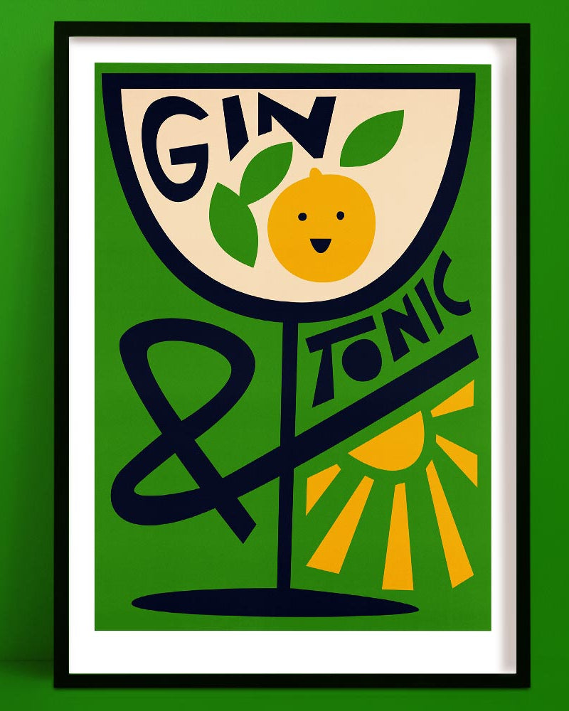 gin & tonic art print by Fox & velvet in a black frame