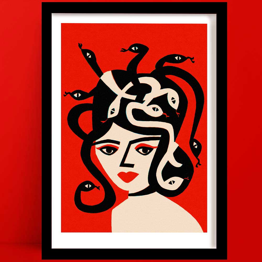 Medusa Portrait art print by Fox & velvet in a black frame