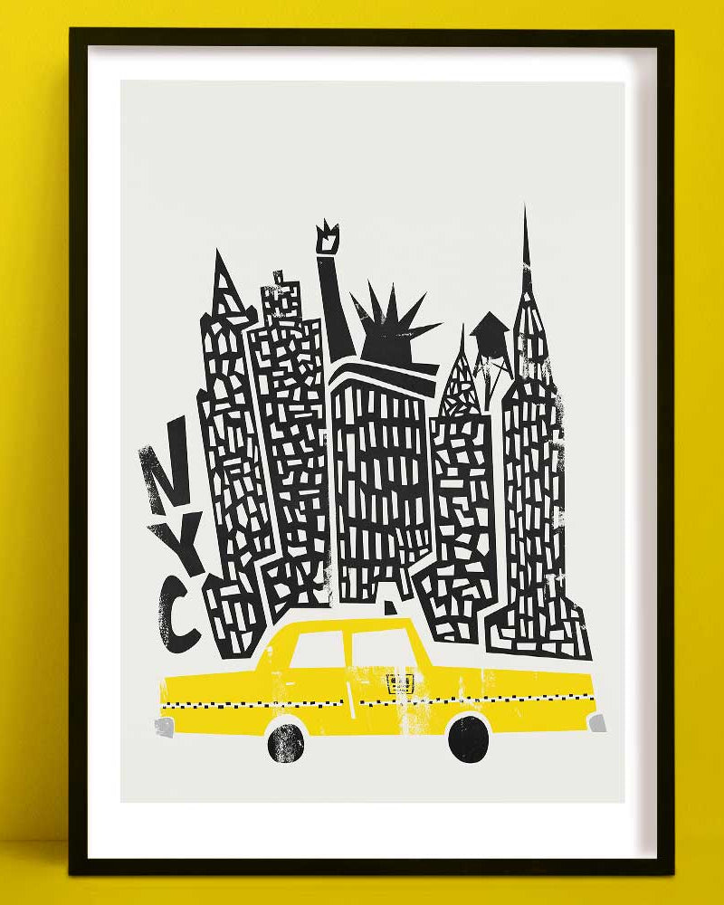 New York NYC cityscape illustration by Fox & velvet in a black frame