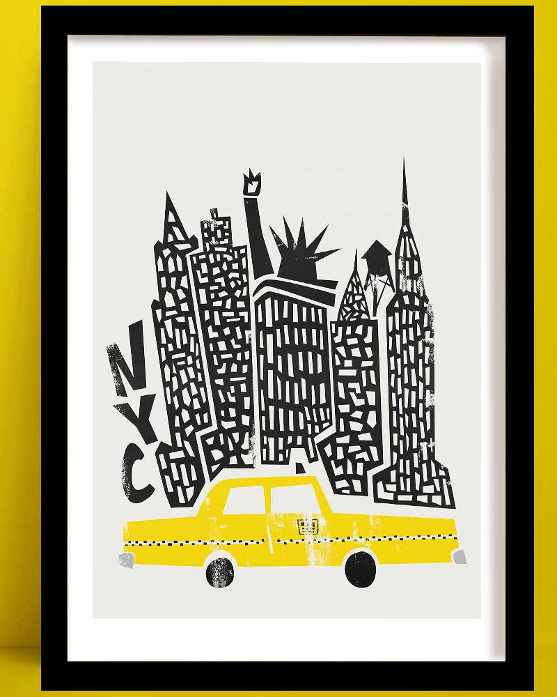 New York NYC cityscape illustration by Fox & velvet in a black frame