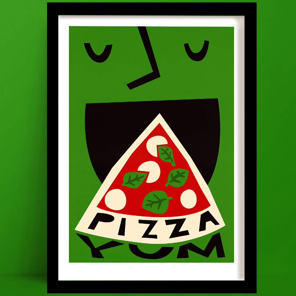 Pizza art print in black frame