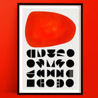 Framed Solar Sun abstract Print abstract art poster with a red shape and black text on a red background