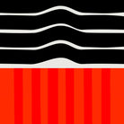 Close-up of the Ember print showing thick, undulating black lines and soft vertical colour transitions in the red section, resembling heat or rhythmic flow.