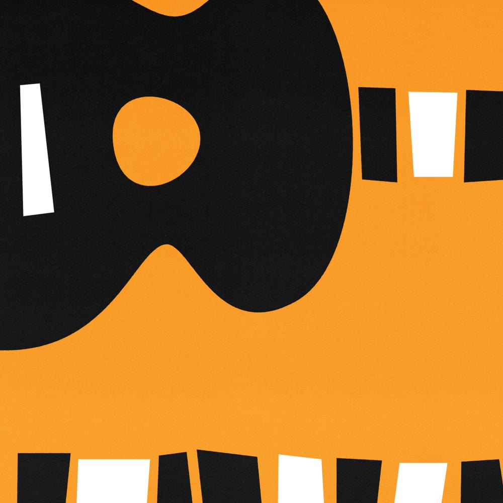 Close-up of the guitar art print showing abstract black guitar shape and stylised white-and-black stripes