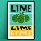 Retro lime print with cheerful green fruit and bold typography in a sunny palette.
