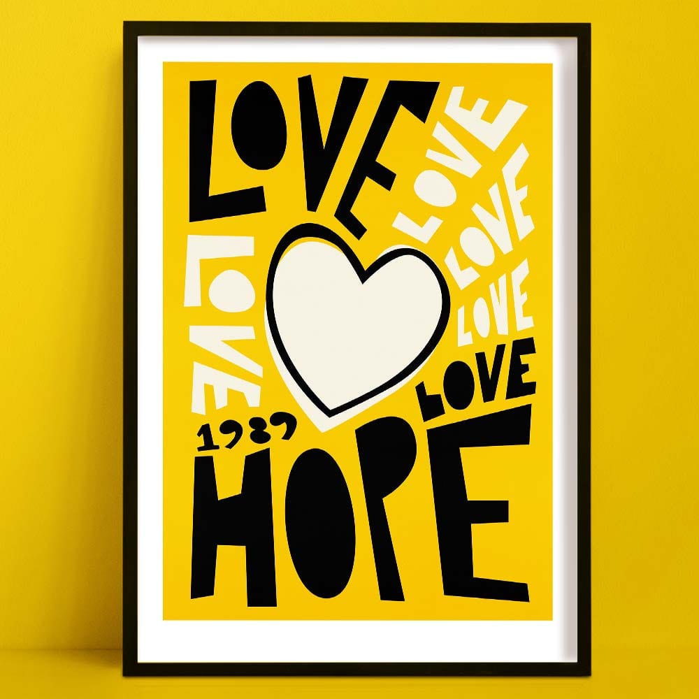 Love & Hope motivational poster, a bold yellow retro typography by Fox & Velvet