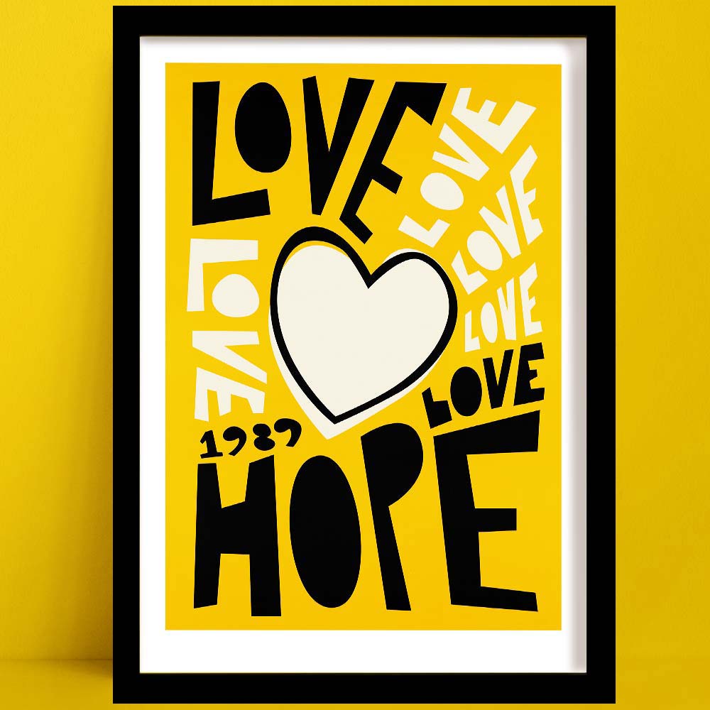 Love & Hope motivational poster, a bold yellow retro typography by Fox & Velvet