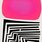 Zoomed-in view of expressive pink form paired with graphic black maze lines, bold and graphic in style.
