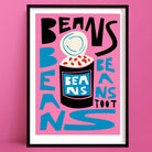 A beans print in a Bold graphic style, featuring a can of beans with playful, oversized text.