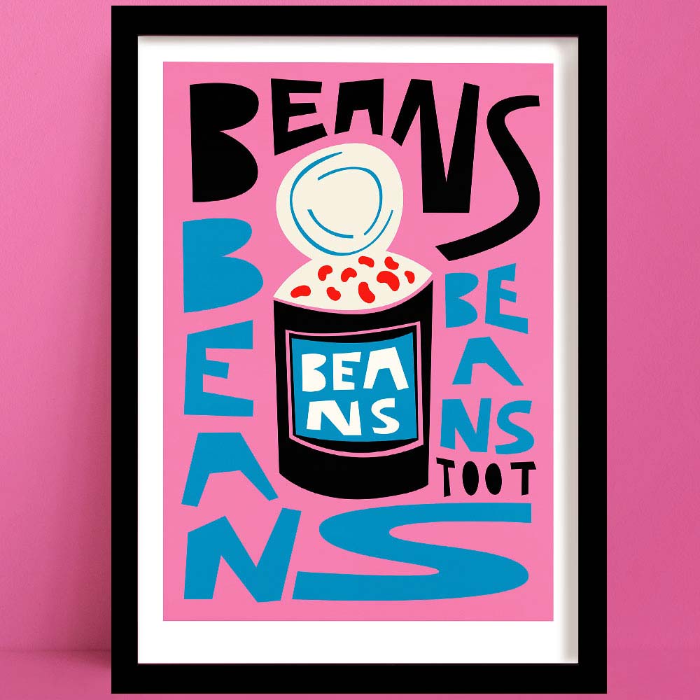 A beans print in a Bold graphic style, featuring a can of beans with playful, oversized text.