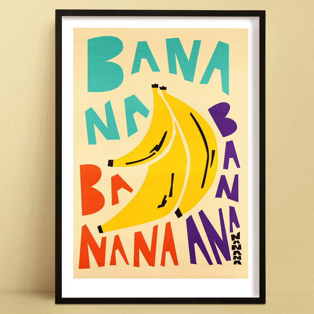 A bananas print in a Colourful style, featuring overlapping bananas and playful ‘BANANA’ typography in bold hues.