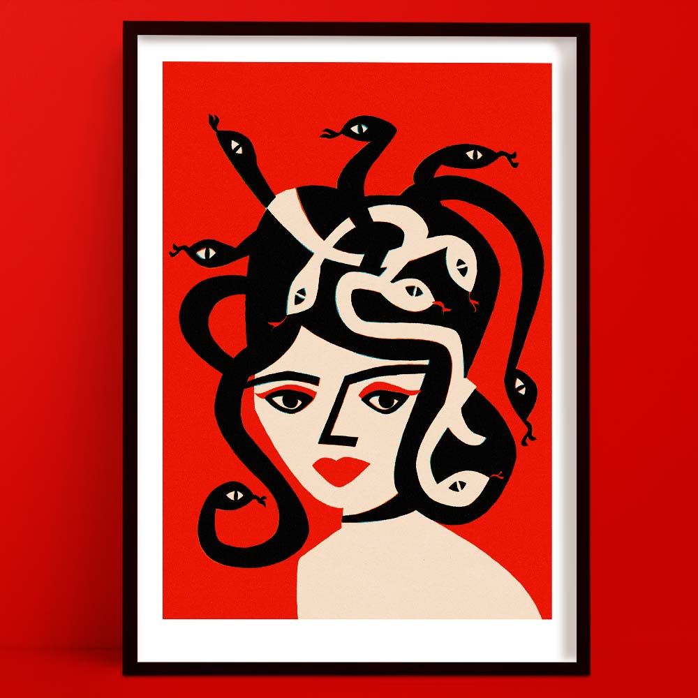 Medusa Portrait art print by Fox & velvet in a black frame