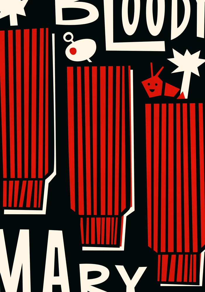 Bold retro-style Bloody Mary cocktail print – mid-century kitchen wall art
