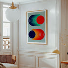 Disco Sunset is a vibrant abstract art print inspired by warm island evenings, with repeating circles and blue, purple, orange and yellow tones. Its playful rhythm brings movement and colour to living rooms, bedrooms, hallways, home offices and gallery walls.