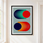Disco Sunset is a vibrant abstract art print inspired by warm island evenings, with repeating circles and blue, purple, orange and yellow tones. Its playful rhythm brings movement and colour to living rooms, bedrooms, hallways, home offices and gallery walls.