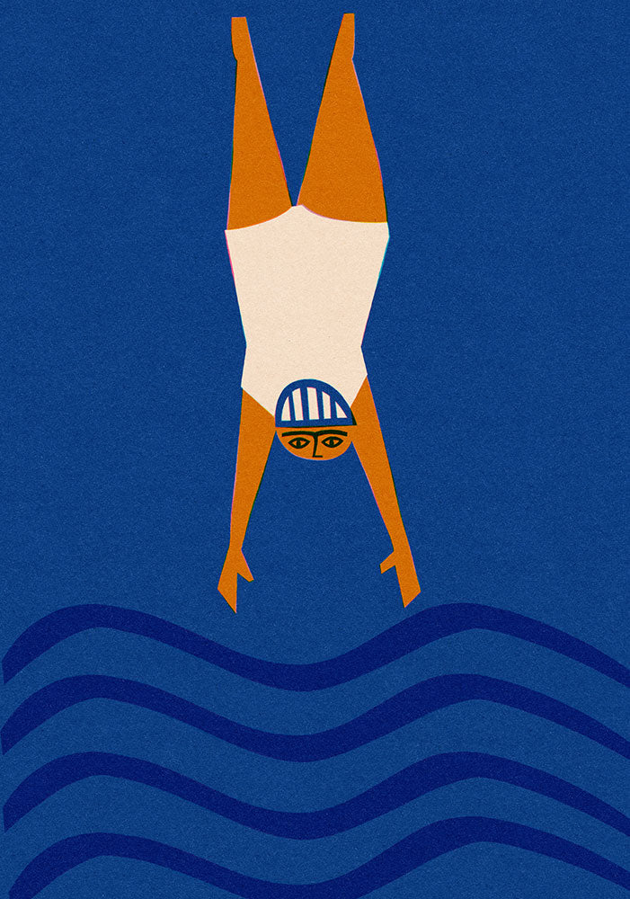 Wild Swimming Diver Art Print in blue by fox & velvet