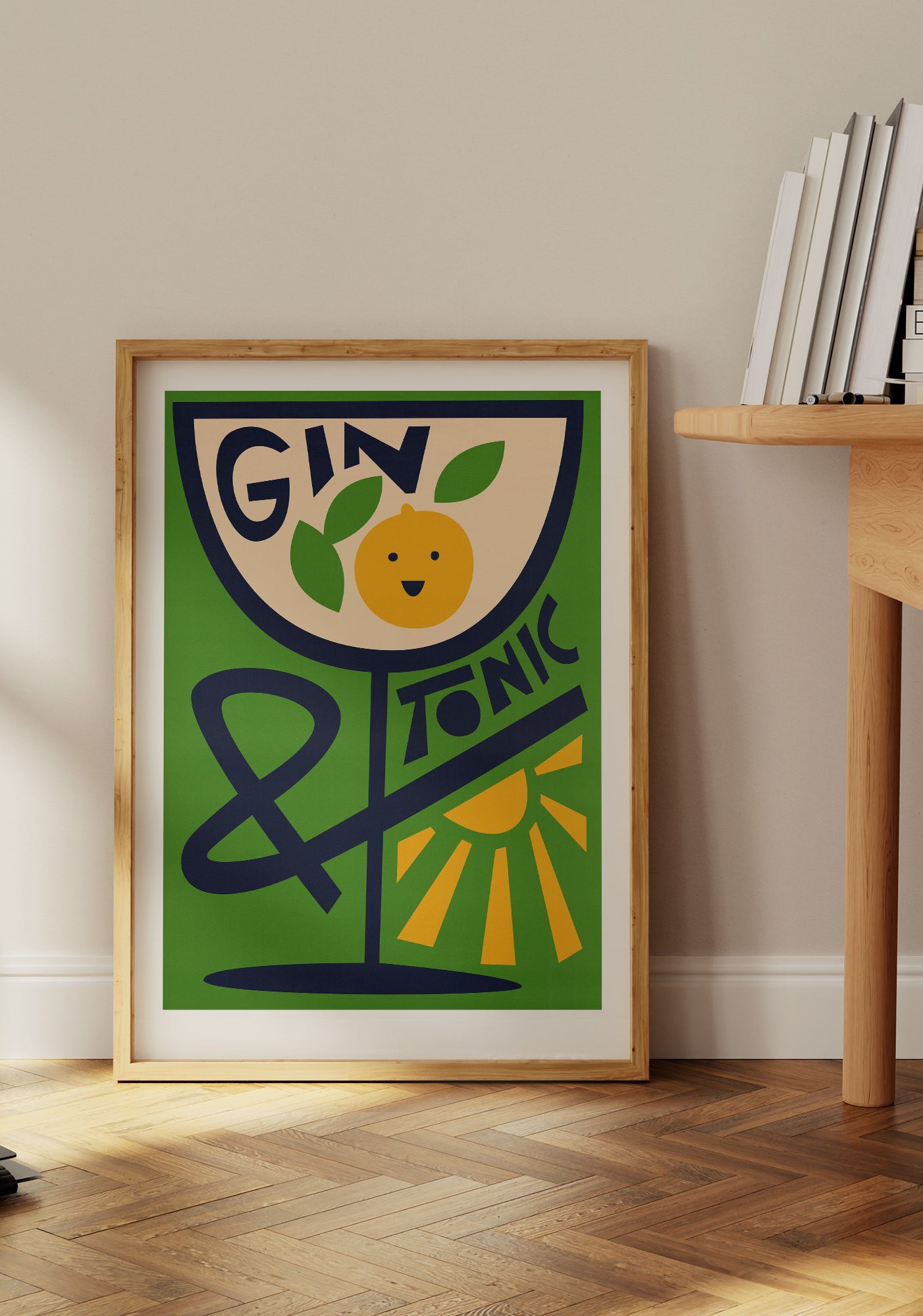 oak frame Gin & Tonic Art Print by fox & velvet