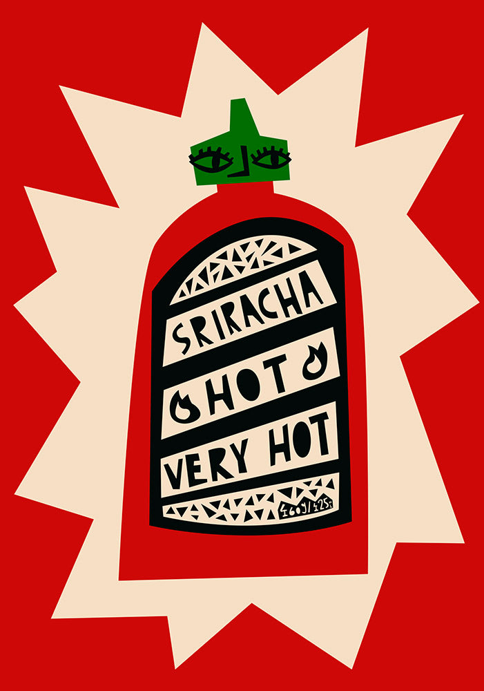 Sriracha bottle was art print poster illustration by fox & Velvet