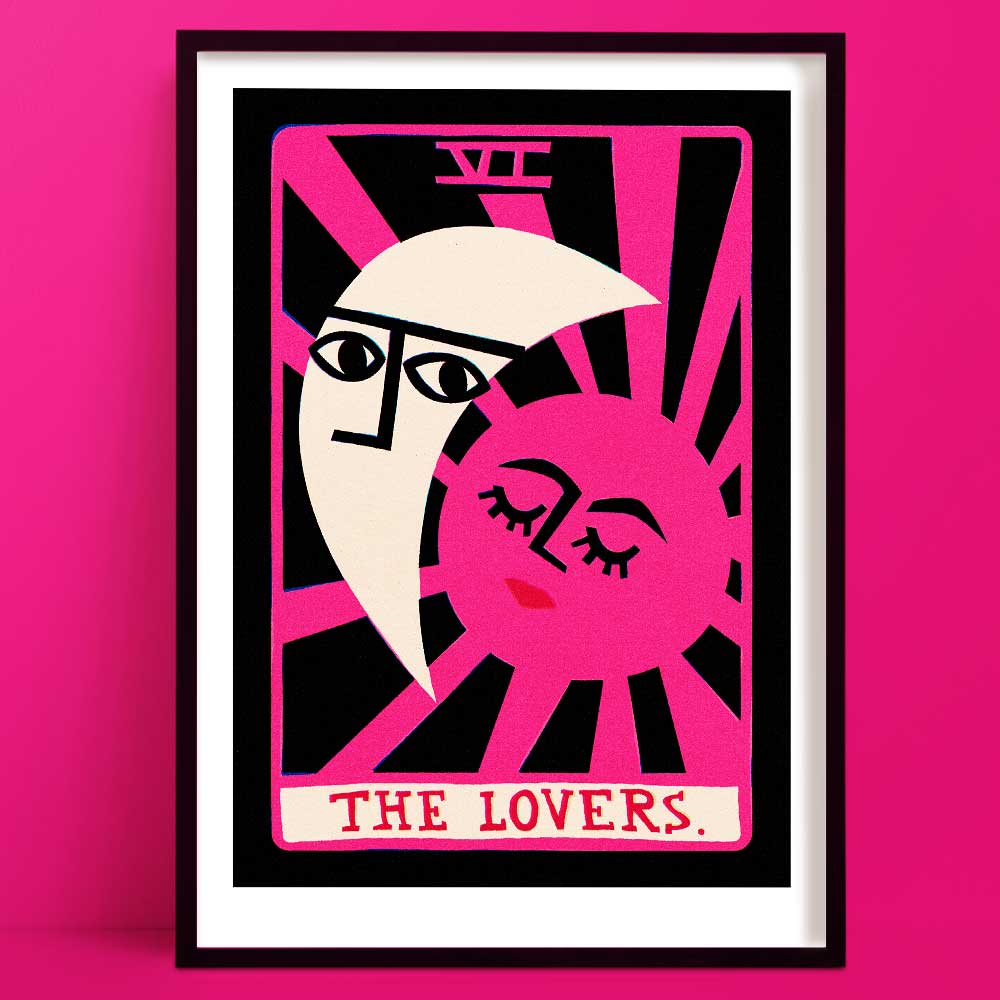 Modern tarot wall art – The Lovers card print for astrology and spiritual decor