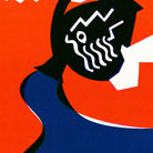 Close-up of Aquarius illustration showing graphic jug and stylised flowing water against red and blue contrast.