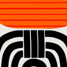 Close-up of the Aurelia print showing the horizontal red-orange striations and thick black arches, revealing texture and a satisfying balance of curves and edges.
