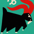 Close-up of Capricorn print showing angular black goat body and flowing red tail beneath the zodiac symbol.