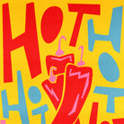 Detail of the playful “Hot” lettering and stylised chilli illustration.