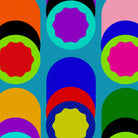 Colorful pattern of concentric circles on a blue background