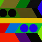 Colorful geometric pattern with shapes and circles on a multicolored background