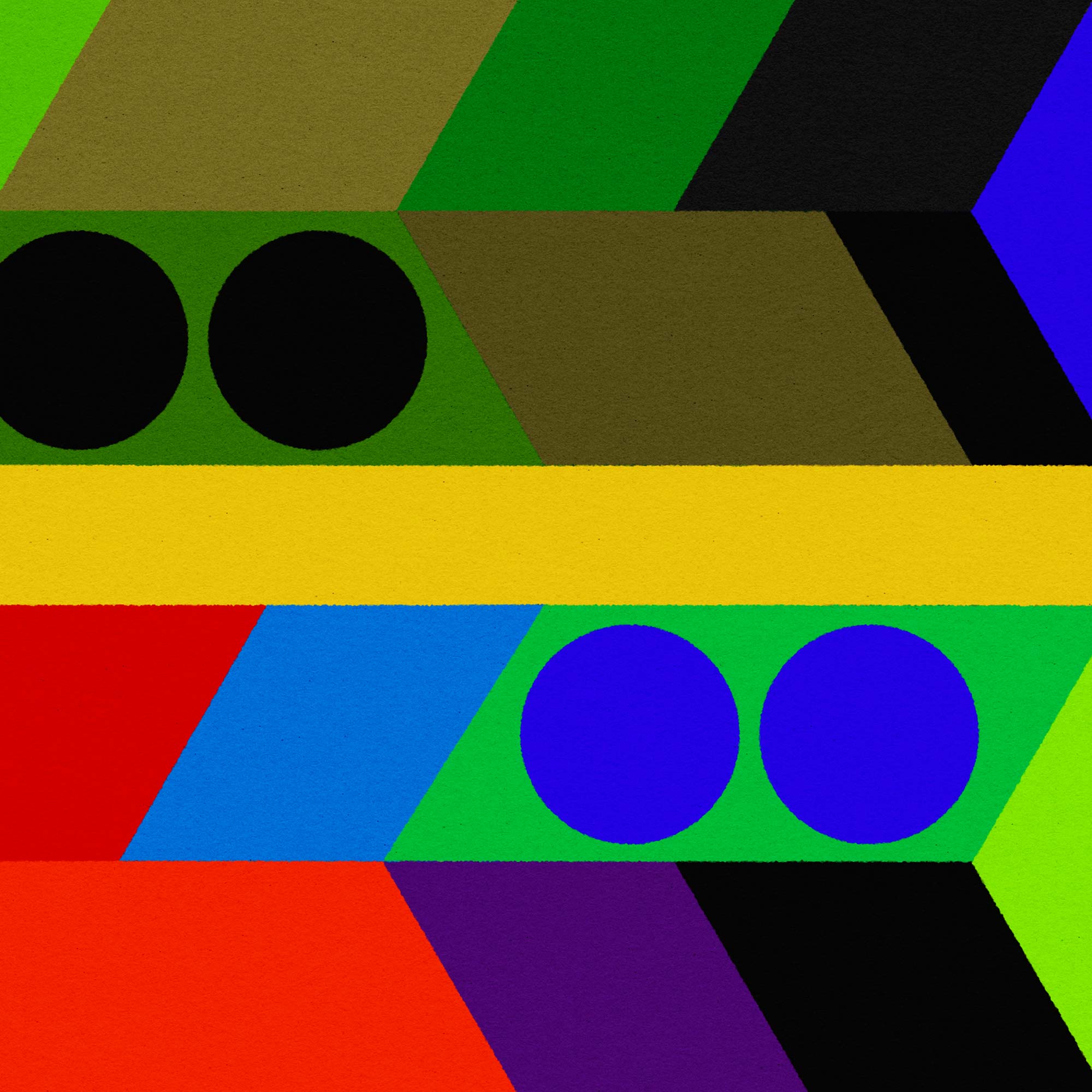 Colorful geometric pattern with shapes and circles on a multicolored background