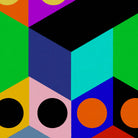 Geometric pattern with colorful squares and circles