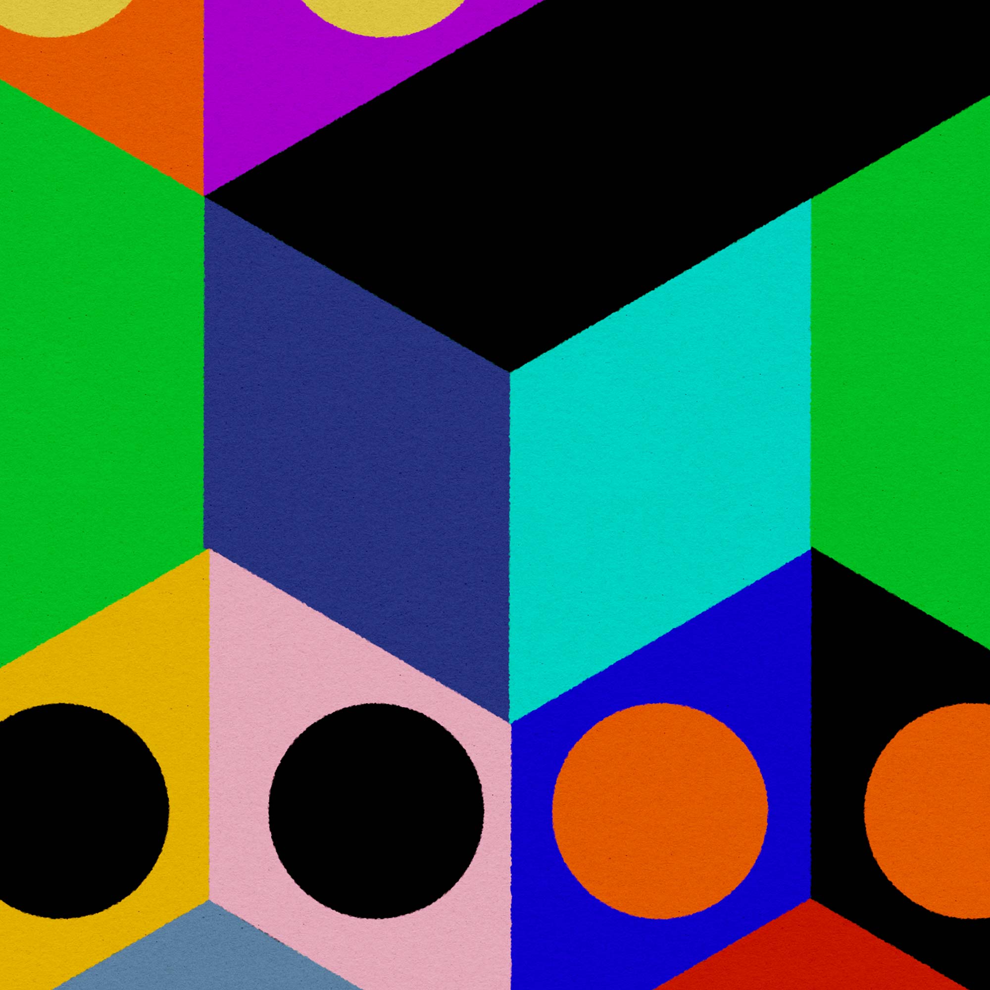 Geometric pattern with colorful squares and circles