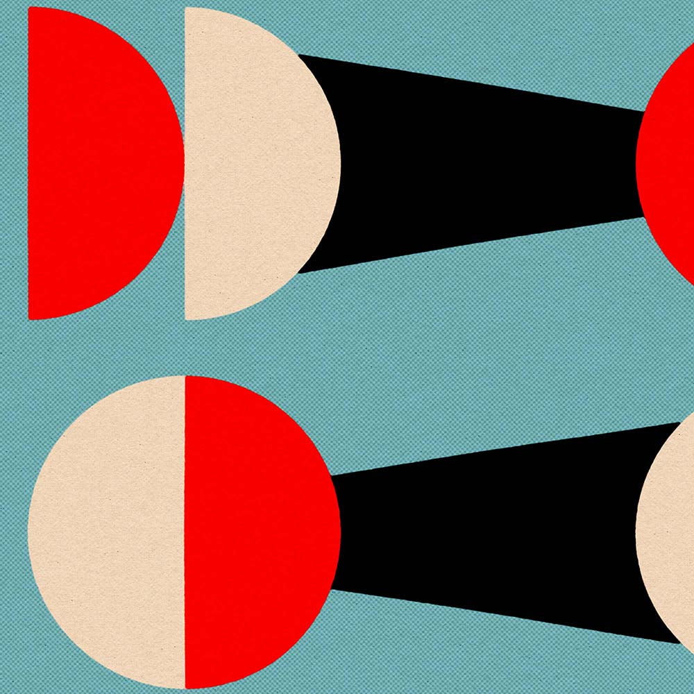 Abstract design with geometric shapes on a teal background