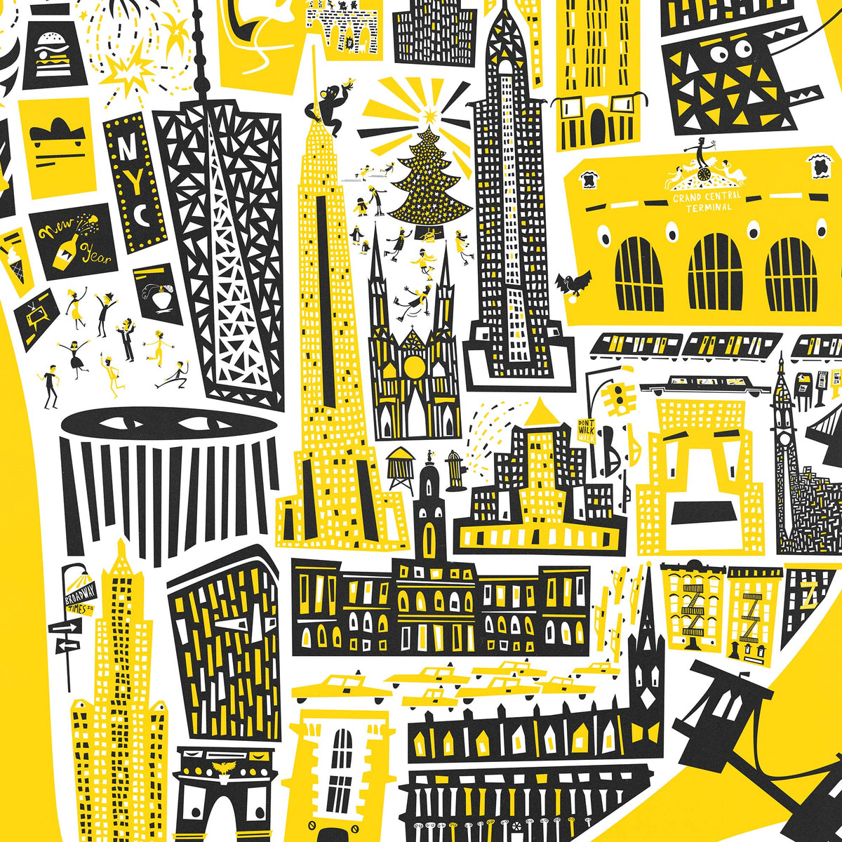 Close up of  manhattan map illustration in yellow and black