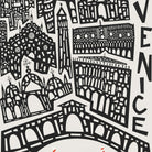 A black and white graphic illustration of Venice, featuring stylized architectural landmarks and the word 'VENICE' printed vertically on the right side.