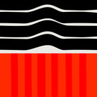 Close-up of the Ember print showing thick, undulating black lines and soft vertical colour transitions in the red section, resembling heat or rhythmic flow.
