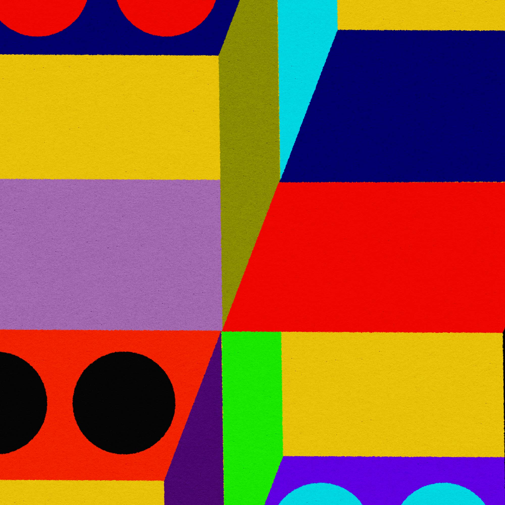 Colorful geometric pattern with squares and circles on a multicolored background
