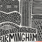 Black and white graphic art print featuring a stylized city map design with the word 'BIRMINGHAM' at the bottom and 'GRAND CENTRAL' near the center.