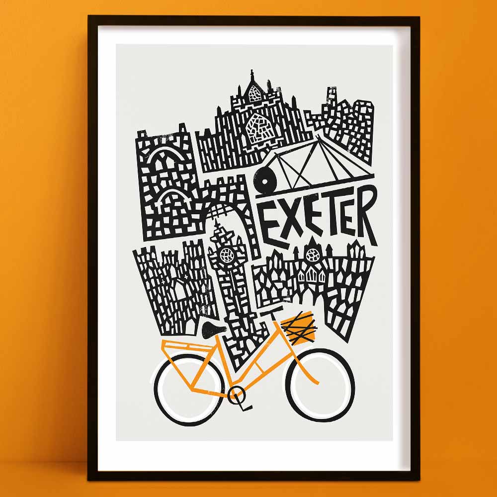 Exeter city art print — bold mid-century skyline illustration by Fox & Velvet