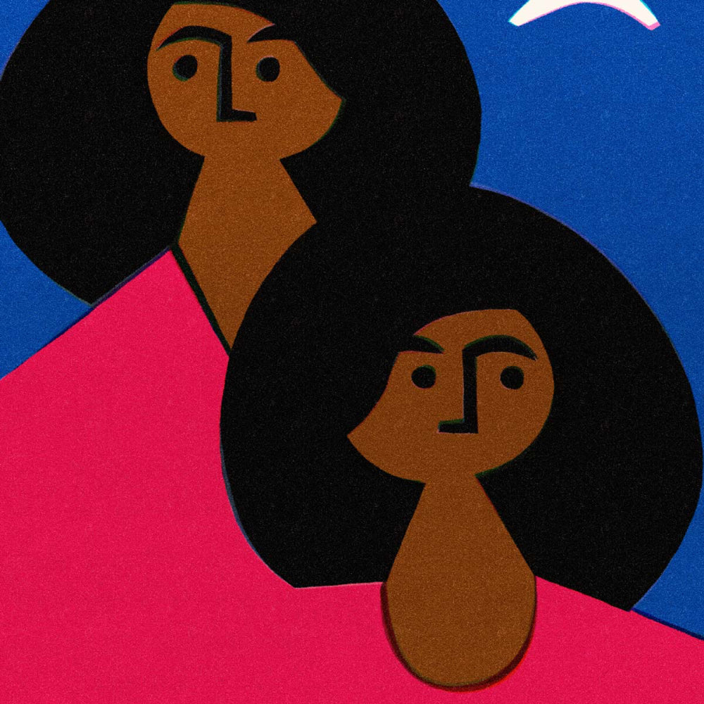 Close-up of the Gemini print showing twin portraits with graphic contrast and the white Gemini symbol above.