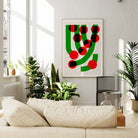 The Green Grass print adding a juicy splash of colour in a light-filled room, its playful arrangement of circles and curved lines creating a sense of joyful momentum.
