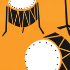 Close-up of the drum kit illustration showing the geometric shapes of the bass and snare drums