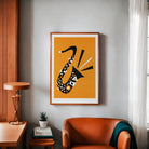 jazz saxophone in brown frame above brown chair