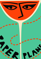 paper plane cocktail art print green and black cocktail print with mid-century styling