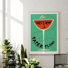 paper plane cocktail art print green and black cocktail print with mid-century styling in modern apartment