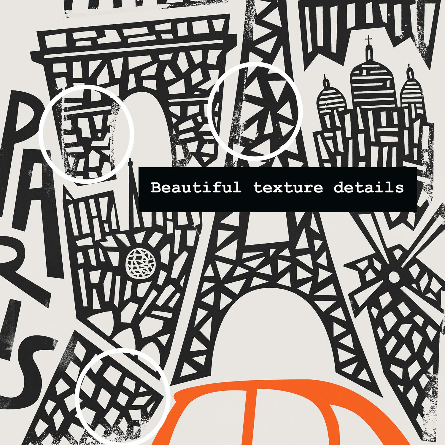 Close-up view of the red vintage car in the Paris print, showing simplified yet stylish lines with bold contrast against the architectural backdrop.