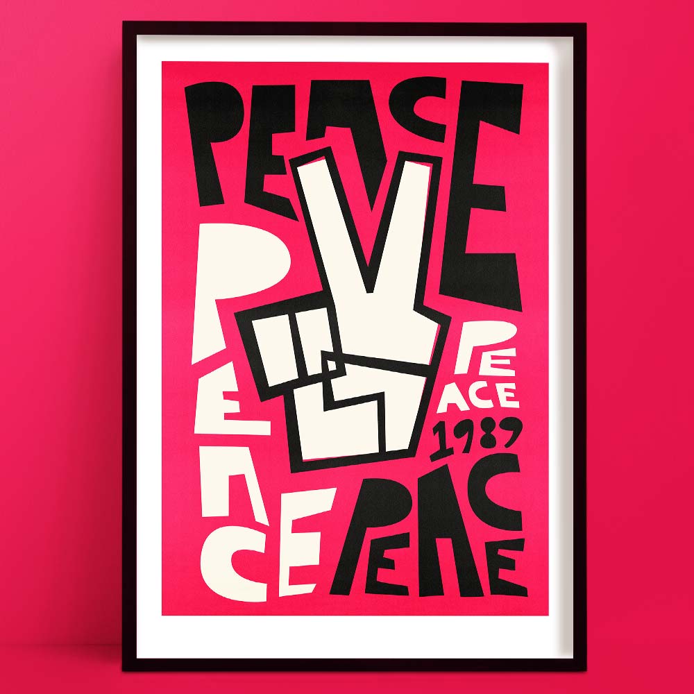 Peace motivational art print — bold retro pink typography by Fox & Velvet