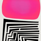Zoomed-in view of expressive pink form paired with graphic black maze lines, bold and graphic in style.