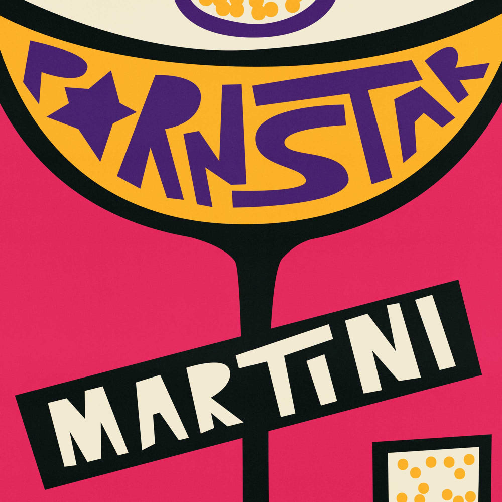 pornstar martini Colourful retro cocktail illustration with passionfruit garnish