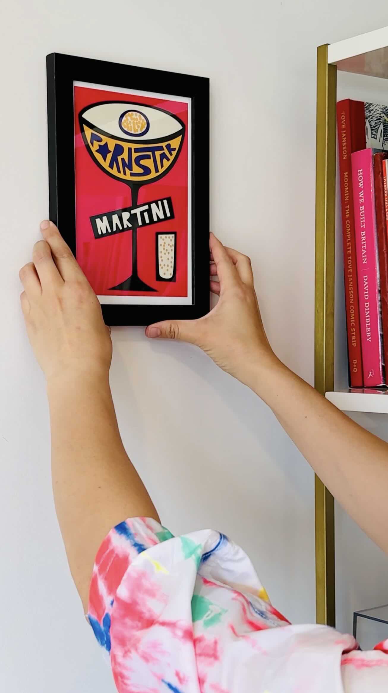 pornstar martini Colourful retro cocktail illustration with passionfruit garnish video frame hanging